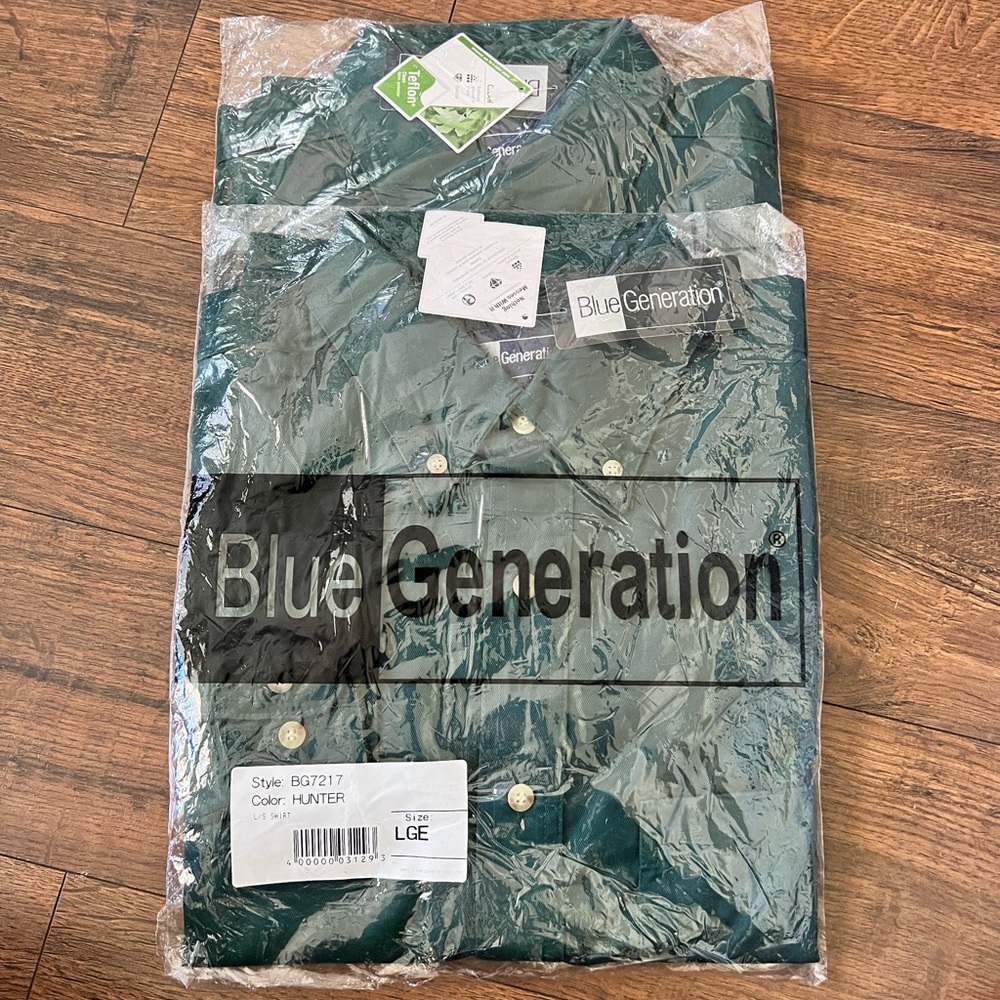 2 blue generation long sleeve polos in hunter green
